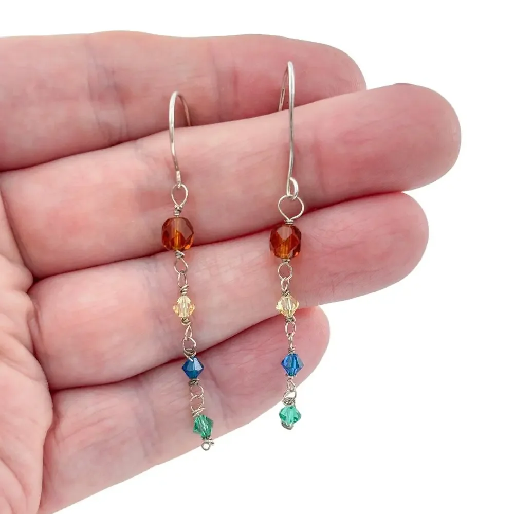 Vintage Sterling Silver 925 Multicolor Crystal Dangle Earrings